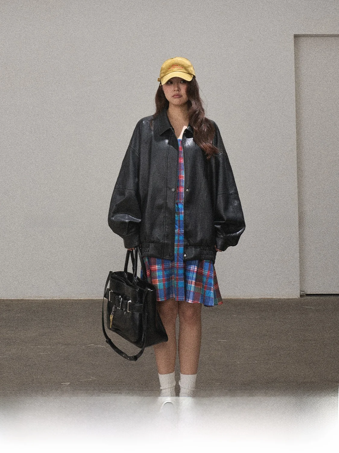 

Punk Style Loose Fit Pure Color Leather Jacket Turn-down Collar Spring New Arrival Women's Fashion Outerwear JINGU Brand