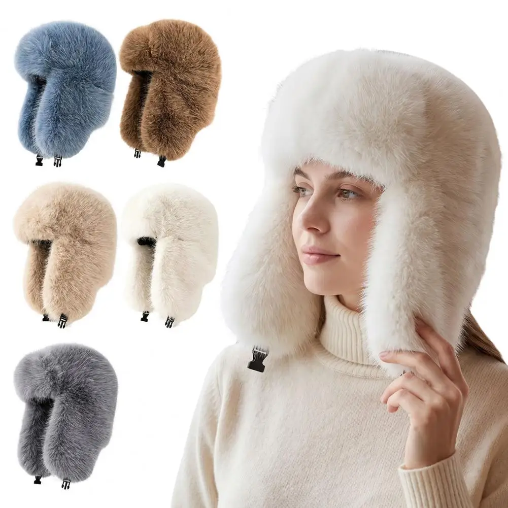 Cozy Outdoor Sports Cap Faux Fur Trapper Hat with Ear Flaps Fleece Lined Winter Ushanka Windproof Weather Hat for Women Outdoor