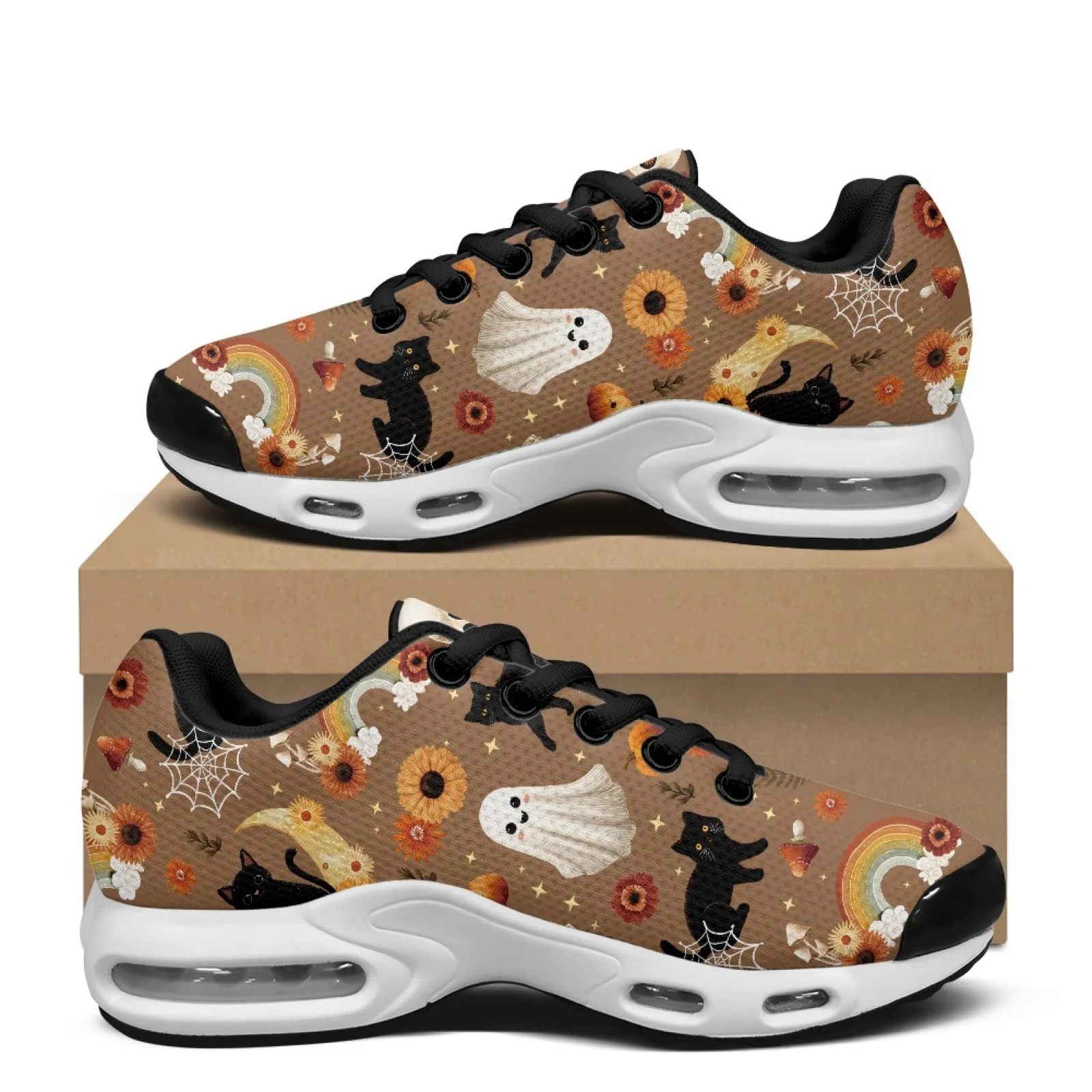 PENSTROLL Rainbow Ghost Print Air Cushion Air Cushion Sneakers for Men Mesh Walking Lace Up Sneakers Sport Trainer