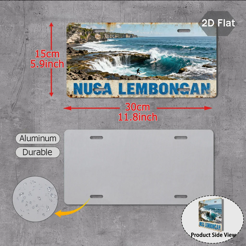 2D Flat - Vintage Indonesian Decorative Sign Replica - Nusa Lembongan Bali Island Design with Indonesian Text & Surf/Snorkeling