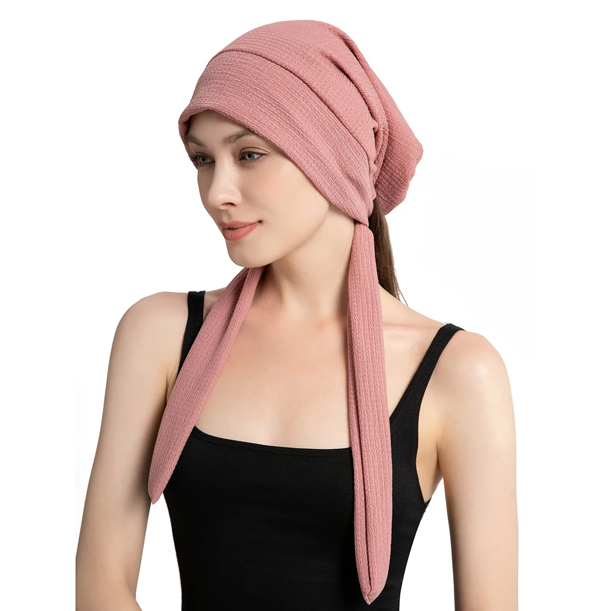 New Crystal Hemp Long Tail Headscarf Hat Women Muslim Hijab Turban Chemo Cap Beanies Bonnet Hair Loss Head Wrap Turbante Mujer