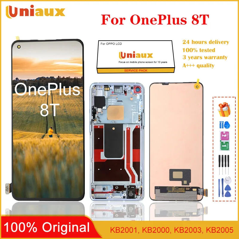 

100% Original 6.55" LCD For OnePlus 8T AMOLED Display Touch Screen Digitizer Assembly For 1+8T KB2001 KB2000 KB2003 KB2005