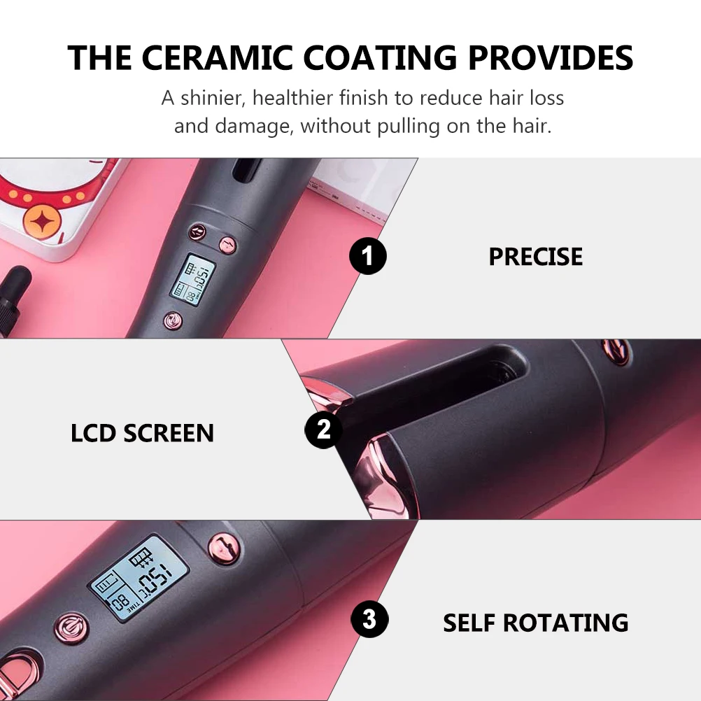 

Cordless Auto Curling Iron Tourmaline Ceramic Coating Digital Temperature Control LCD Screen Wireless Hair Styling Tool for All