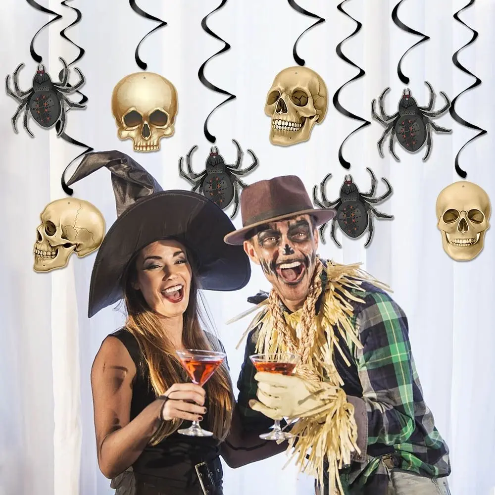 

Retro Halloween Hanging Banner Witch Spider Web Skull Pendant Ornament Scary Creative Happy Halloween Party Decorations