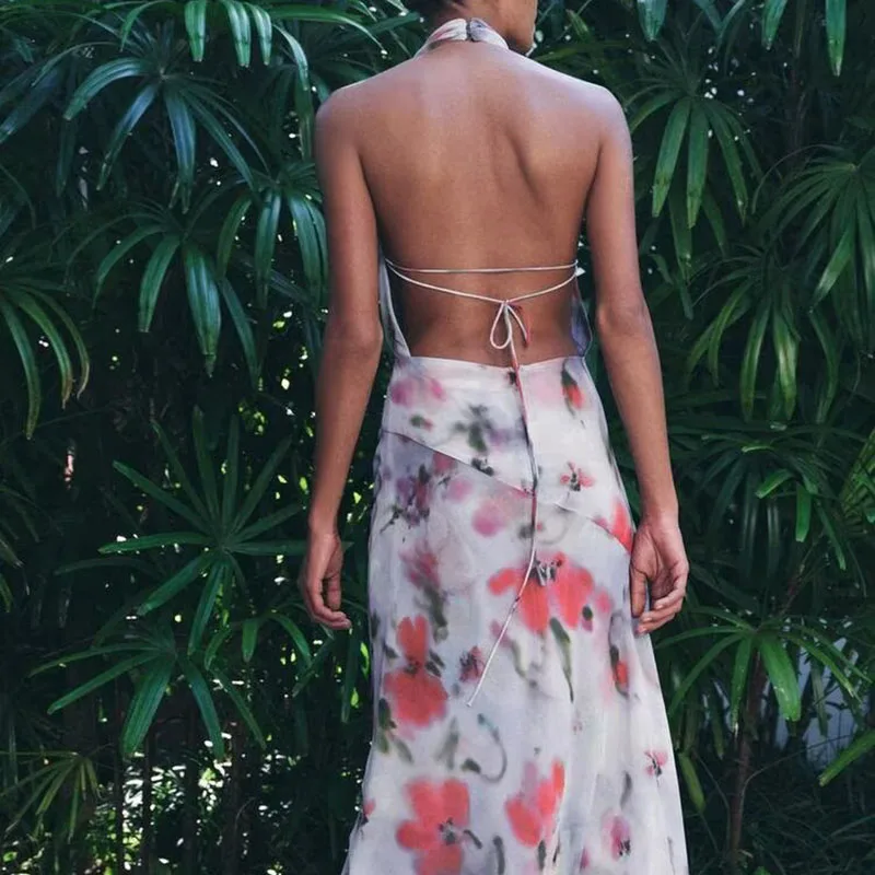 Letnia nowość: damska sukienka midi Dr ZA2025 z kwiatowym nadrukiem, kołnierzykiem, w stylu streetwear, długa, wyszczuplająca sukienka dla kobiet.