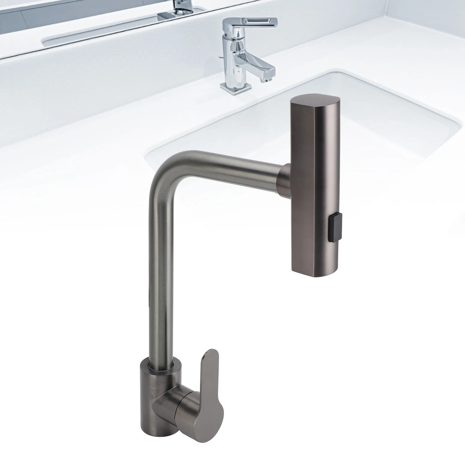 

Смеситель для кухонной раковины с водопадом, смеситель для раковины, вращающийся 3-функциональный распылитель, одна ручка, кухонный смеситель для горячей и холодной воды для дома