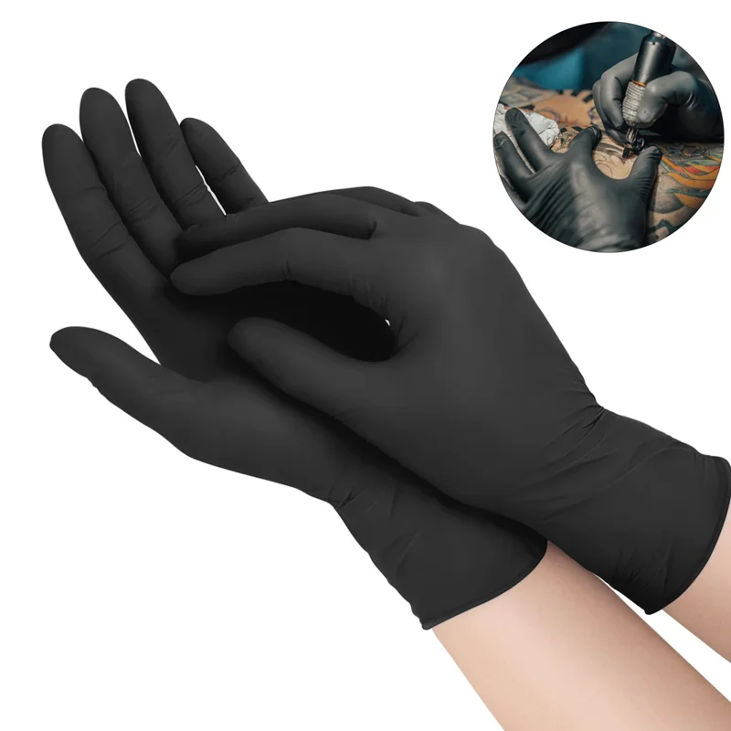 100pcs Nitrile Tattoo Gloves Black Waterproof Tattoo Gloves High Elastic Protective Gloves for Makeup Tattoo Accessories