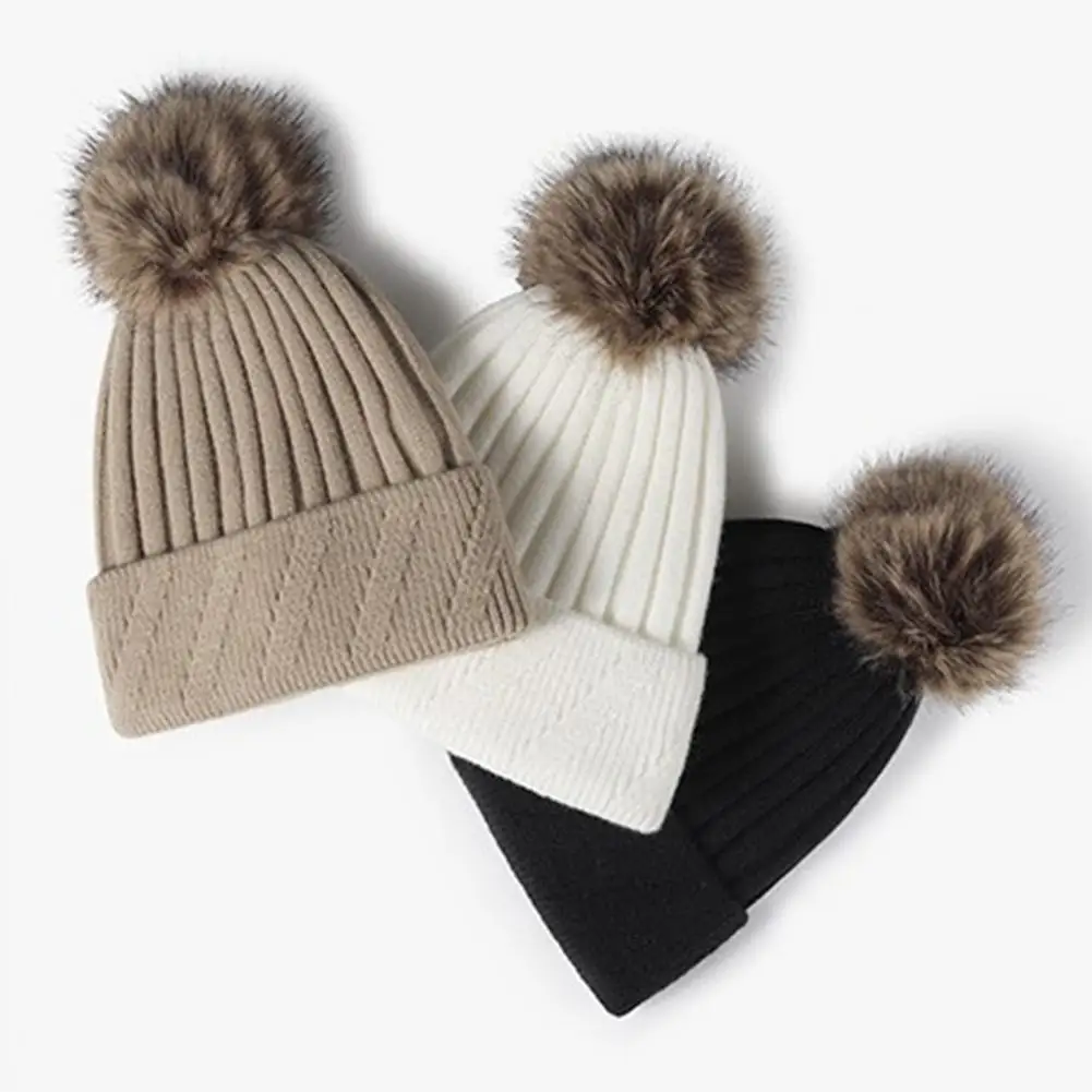 Durable Knit Headwear for Winter Thermal S for Weather Winter Knitted Hat for Women with Pom Pom Fleece Lined Weather Ribbed