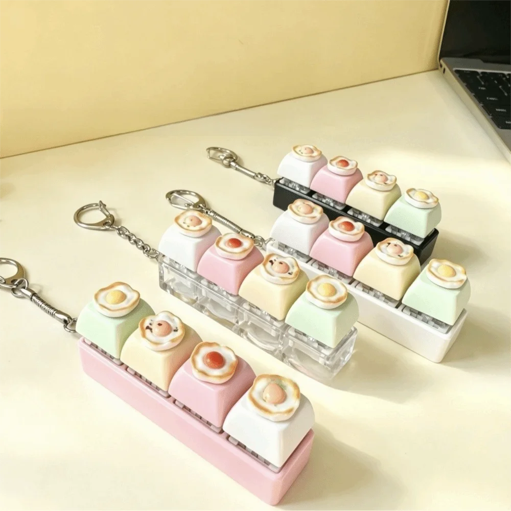 Fried Eggs Mechanical Keycap Keychain Mini Mechanical Click Keycap Keychain Cute Finger Press Clicker Keychain Pass The Time