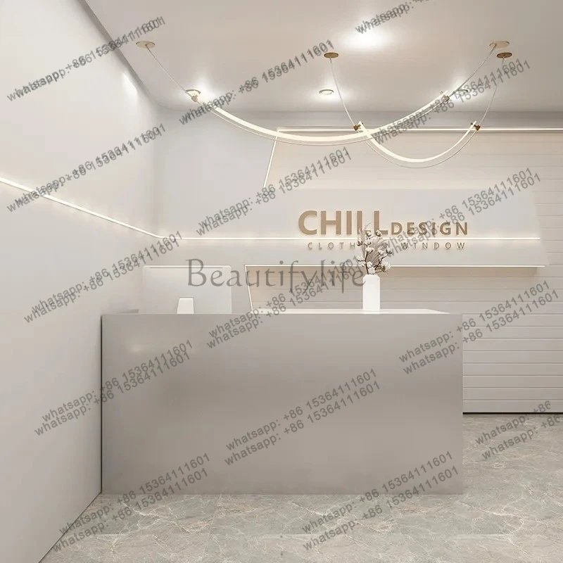 Simple Modern Clothing Store Stainless Steel Cashier Counter Beauty Salon Nail Salon Bar Table Front Desk Reception Desk