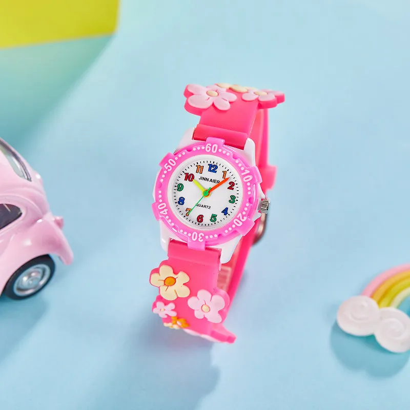 fashion children's boy's girls cartoon pink blue watches princess kids birthday gifts Anti-fall rotatable digital silicone watch