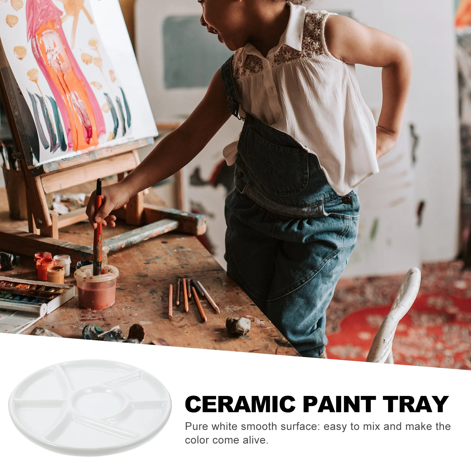 

Round Shape Ceramic Pigment Board Color Mixing Plate Practical Durable Portable Lightweight for Painting Watercolor Ink