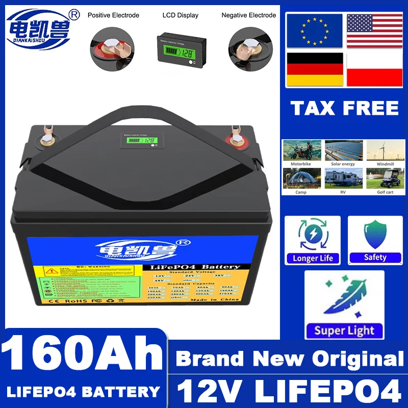 

12.8V 160AH 100AH 200AH 300AH 320AH 24V 100AH 150AH LiFePO4 Battery 12V 24V Lithium Iron Phosphate rechargeable Batteries no tax