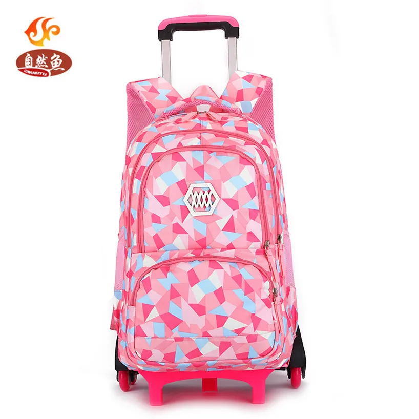 

Hot Sale Girls Geometry Style 2/6 Wheeled Backpack School Bag Arrival Waterproof Trolley Schoolbag Travel Luggage Pack Handbag