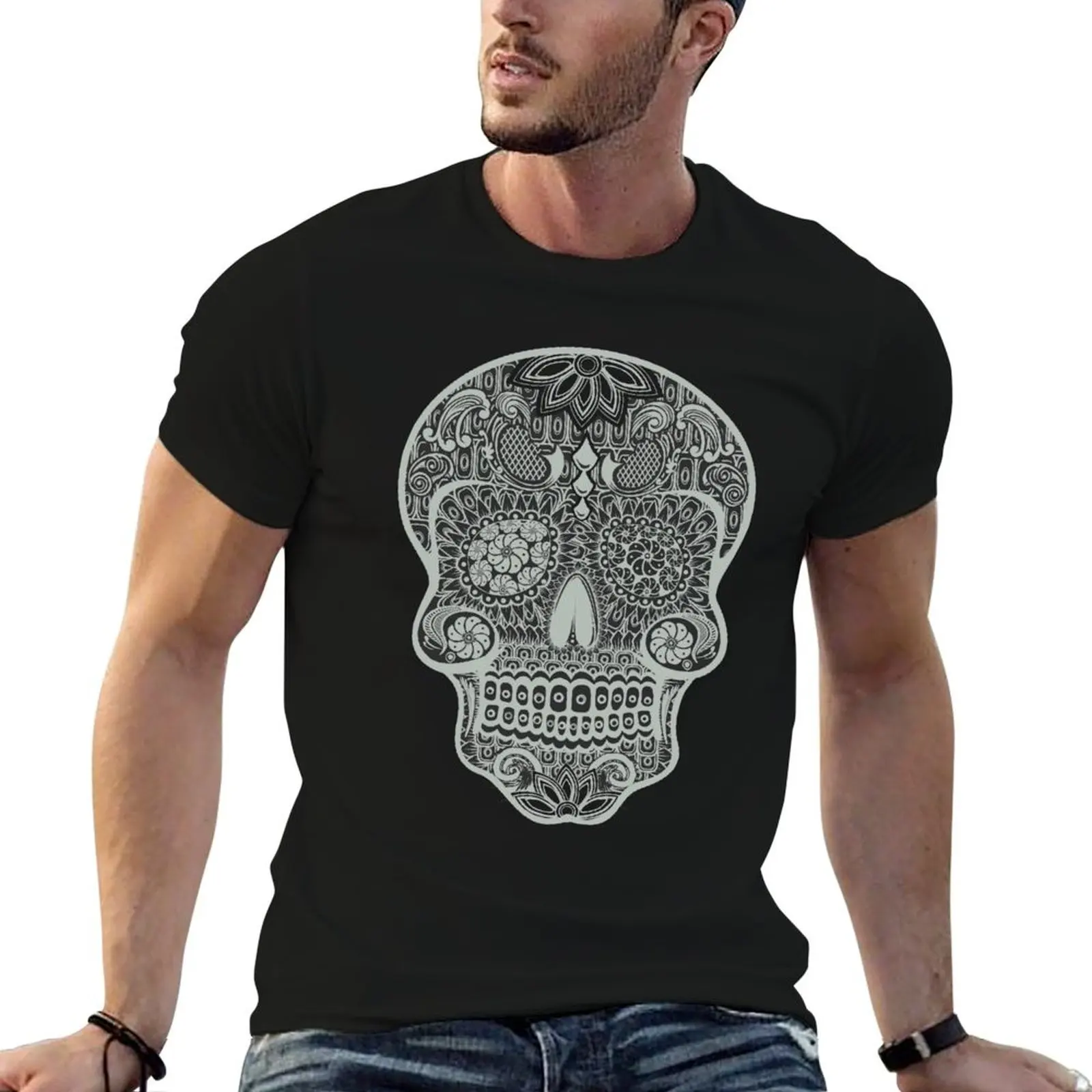 Camiseta Calaca ligera, camiseta informal para hombre, camisetas con estampado gráfico personalizado para hombre, camiseta