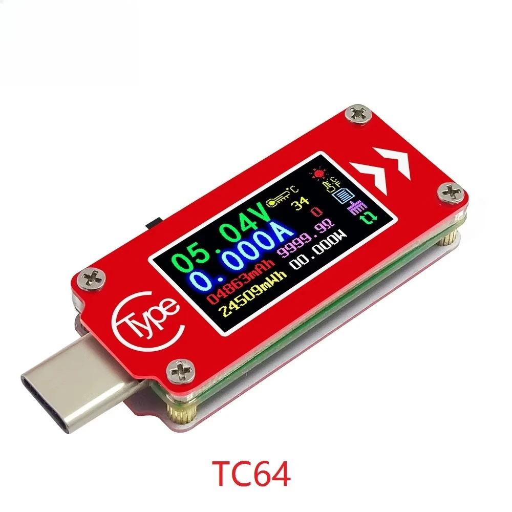 

TC64 Type-C DC USB Voltage Current Tester Voltmeter Ammeter Multimeter PD Charger Color LED Display Power Bank USB Meter