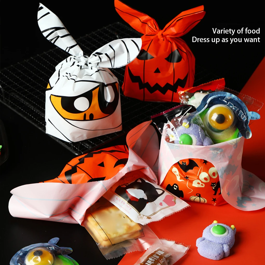 Bolsa de dulces de Halloween para niños, embalaje de oreja de conejo, Calavera, calabaza, bolsas de plástico, caja de aperitivos, decoración de fiesta