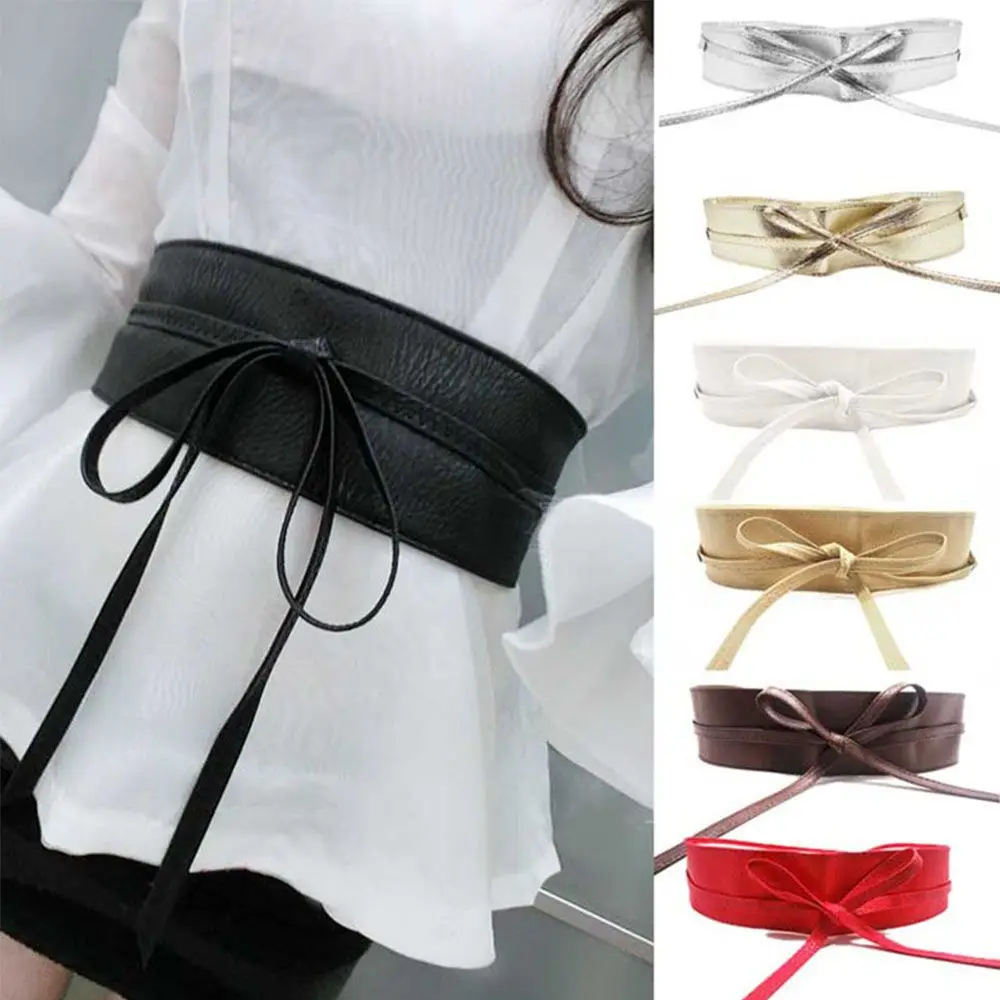 

Arrival Cummerbunds for Female Soft Leather Elegant Bow Belt Ladies Girls Belt Dress Belt Wide Self Tie Wrap Around Waist Band