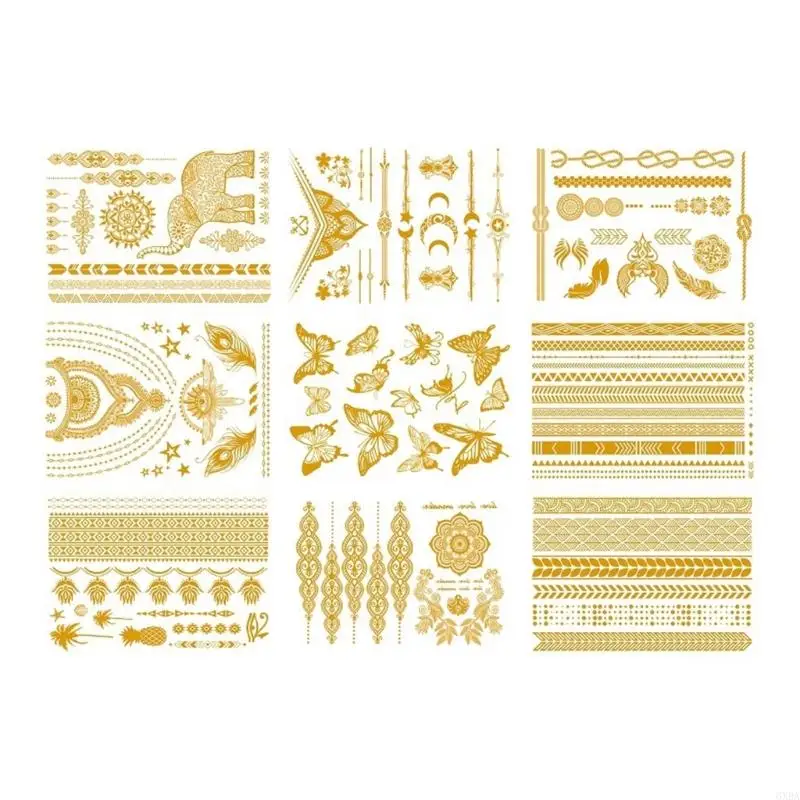 9 Sheets Quick Apply Metallic Body Art Transfers For Cosplay And Performances Contemporary Paper Vacation Party 6XDA