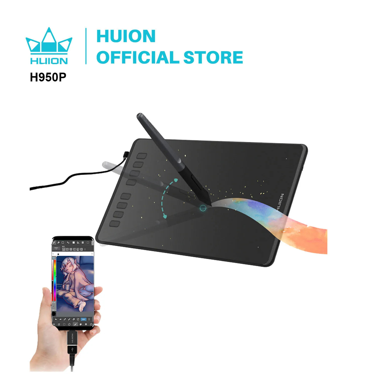 HUION Ultralight Graphic Tablets H640P H950P Digital Tablet Drawing Pen Tablet With Battery-Free Stylus for PC Android Phone