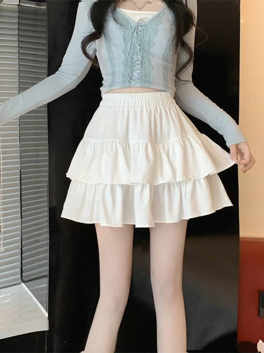 Weißer, ausgestellter F-Länge-Rock für Damen, A-Linien-Kuchenrock mit hoher Taille, bauschiger Ort-Rock für einen birnenförmigen Sommer in Übergröße