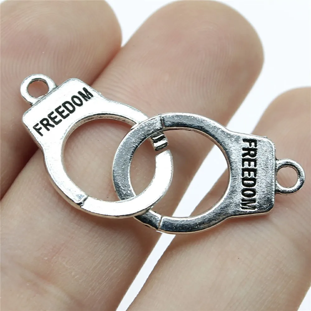 WYSIWYG 10pcs 23x15mm Handcuffs Connector Charms Pendants For Jewelry Making Antique Silver Plated Antique Bronze Color