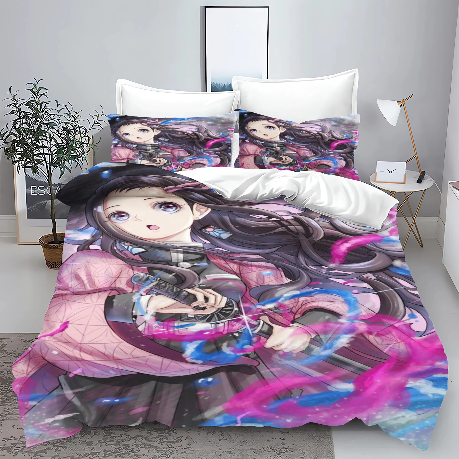 Demon Slayer: Kimetsu no Yaiba kamado Nezuko Anime 100% Polyester Bedding Set Duvet Cover Set Printed Cartoon Home Decor