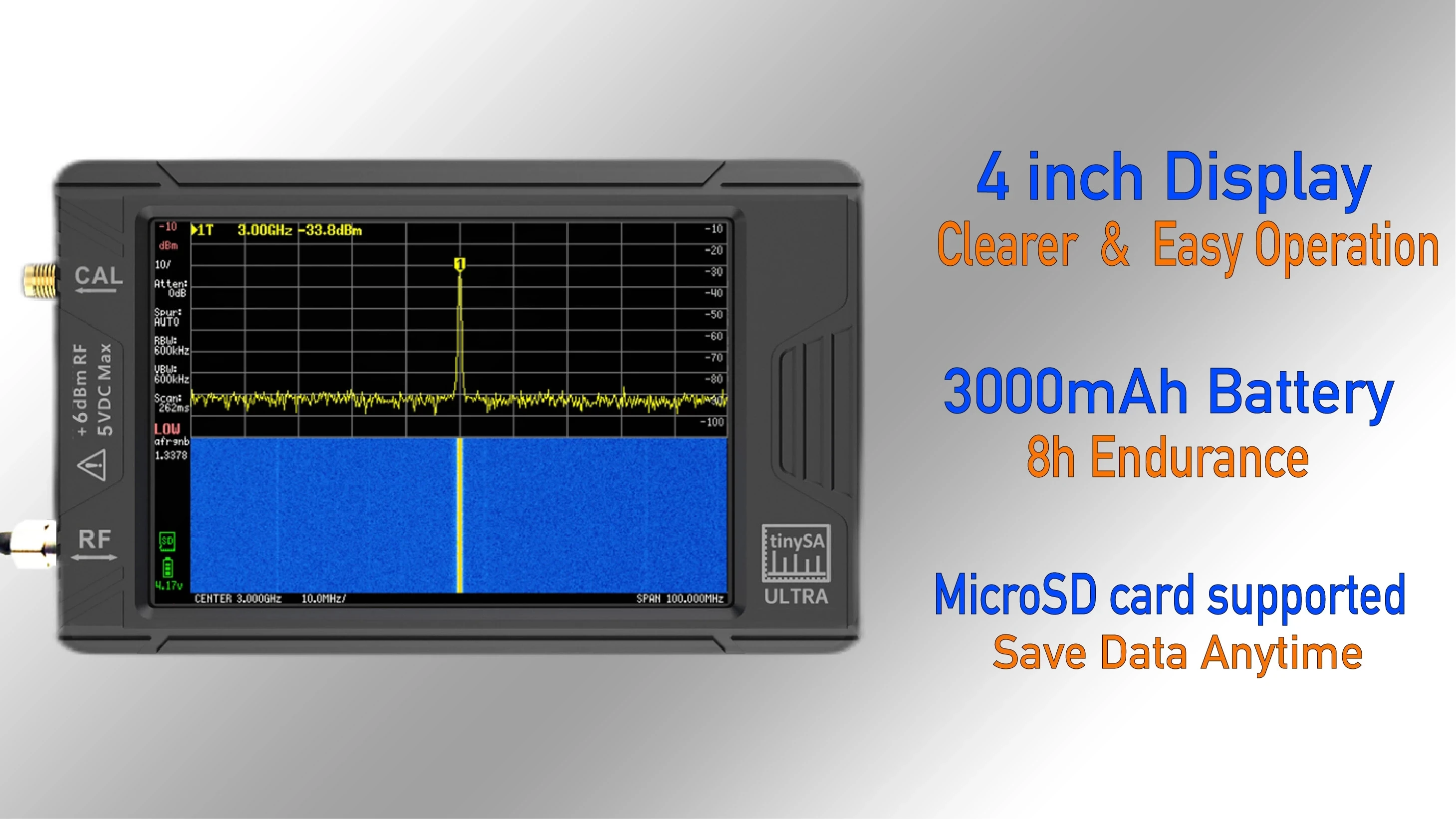 New tinySA ULTRA 100k-5.3GHz Hand held tiny Spectrum Analyzer with Battery + 4\