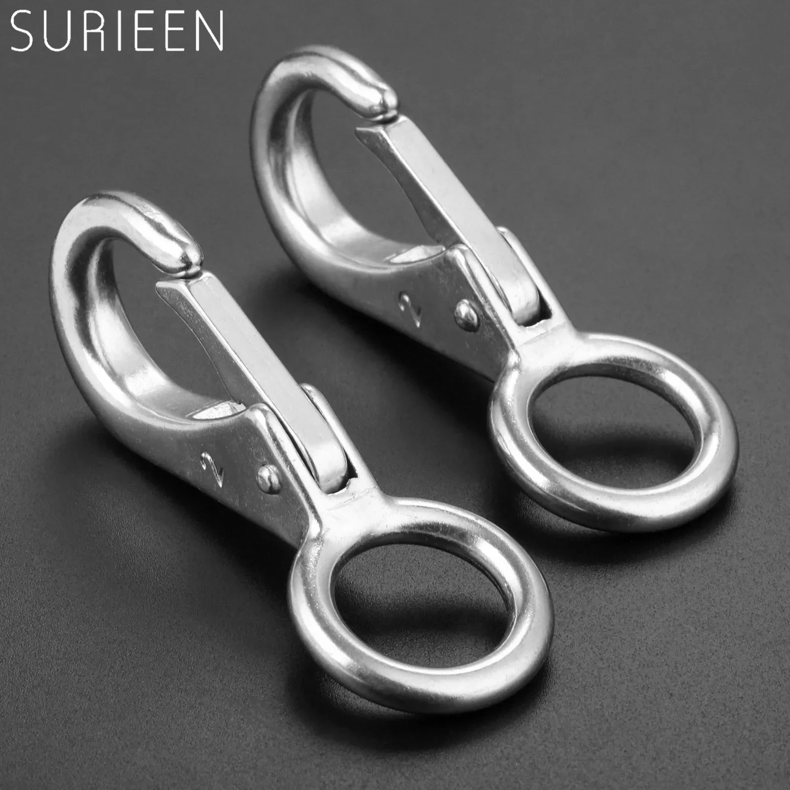 2 Pcs Marine Grade 316 Stainless Steel Rigid Loaded Fixed Eye Spring Clip Snap Hook Carabiner Marine Boats Hardware Accessories