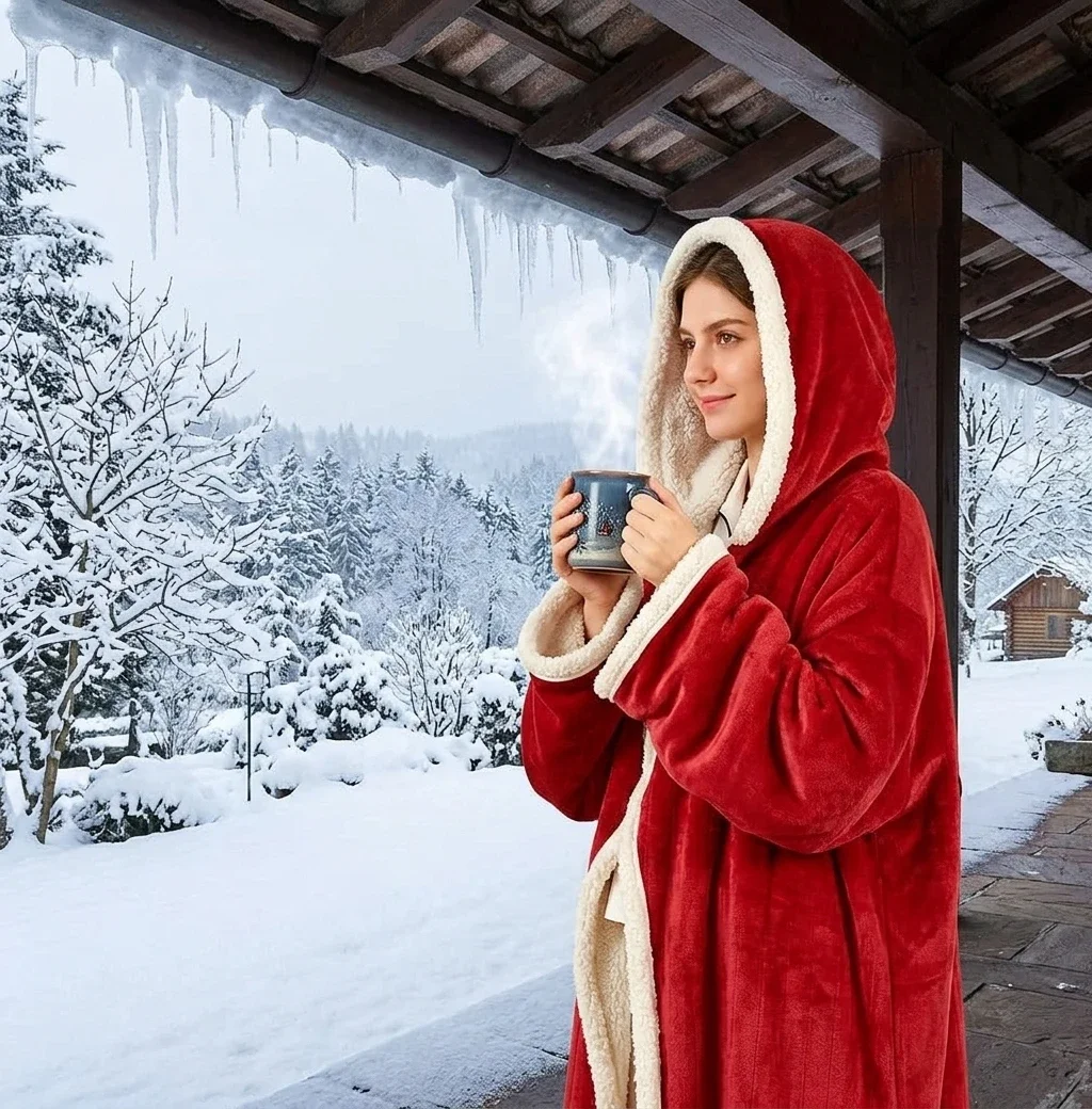 American version of wearable flannel lamb wool electric heating blanket with hood and foot pockets, wearable casual warm blanket