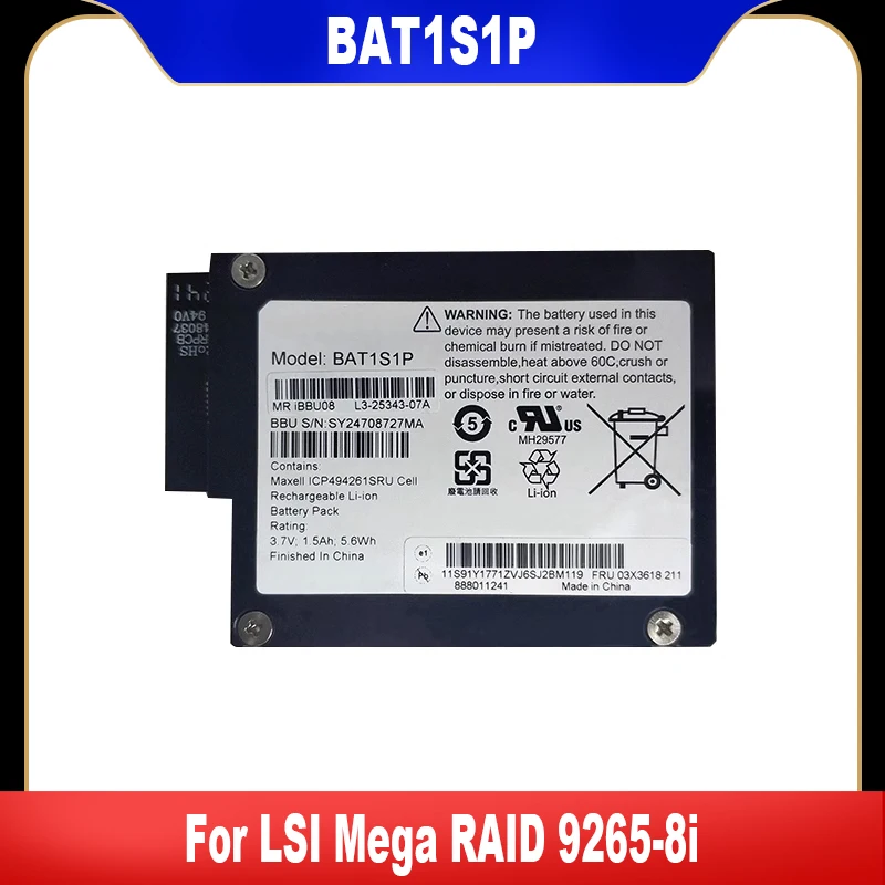 

BAT1S1P For LSI Mega RAID Battery 9265-8i ibbu08 L3-25343-07A 3.7 5.6Wh Raid Card Battery