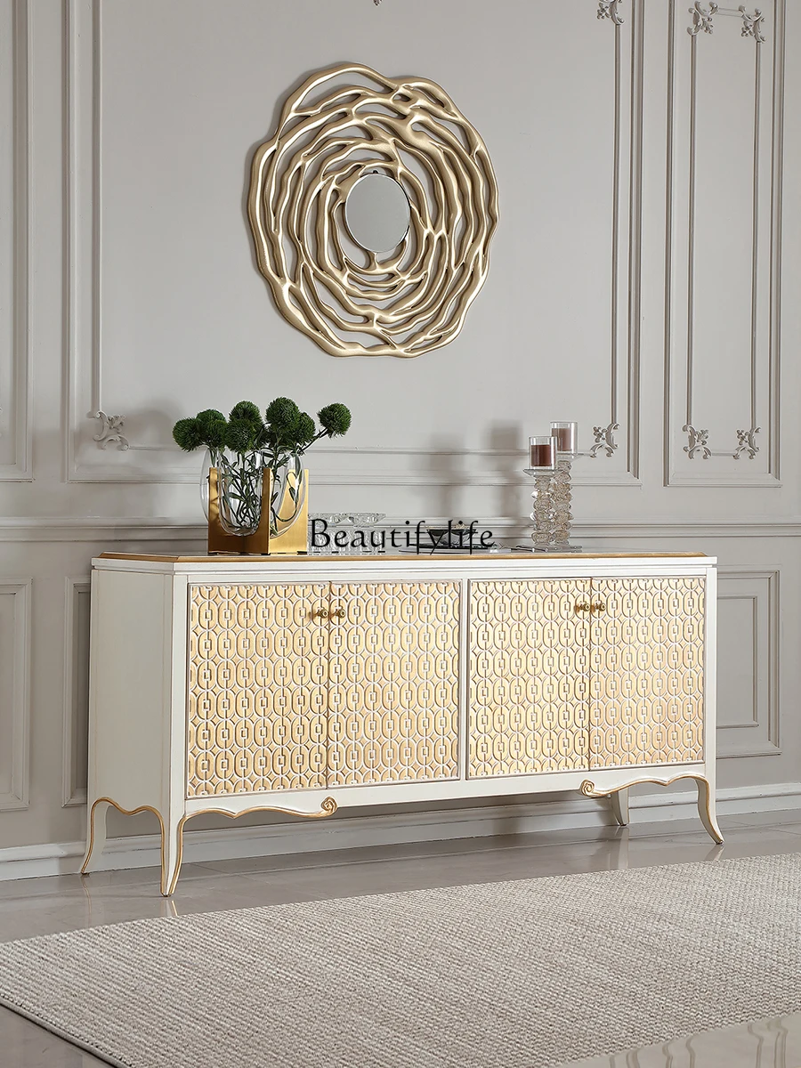 

French light luxury solid wood storage cabinet European villa hall art cabinet