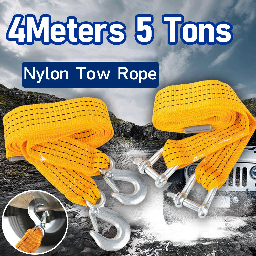 عالية القوة النايلون حبل للسحب حزام العالمي سيارة الطوارئ طبقة مزدوجة حبل للسحب حزام السنانير 4 متر 5 طن اكسسوارات السيارات #1