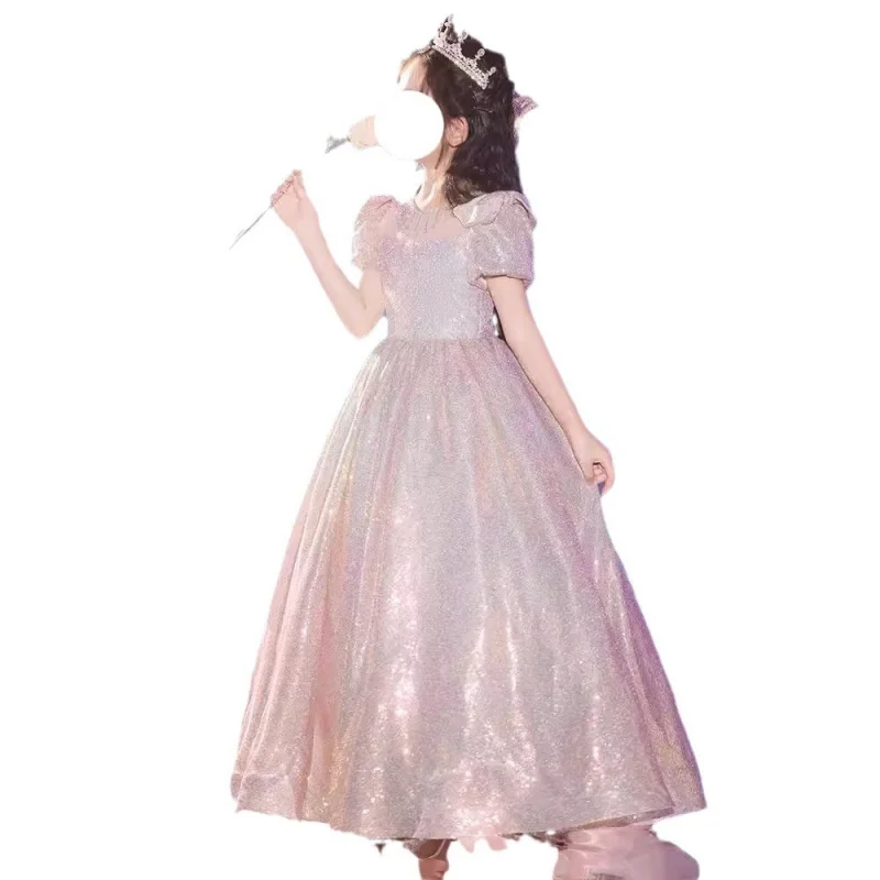Girl's Pink Dress Spring Princess Dress Children's Light Luxury High-End Little Host Piano Performance Costume Big Children