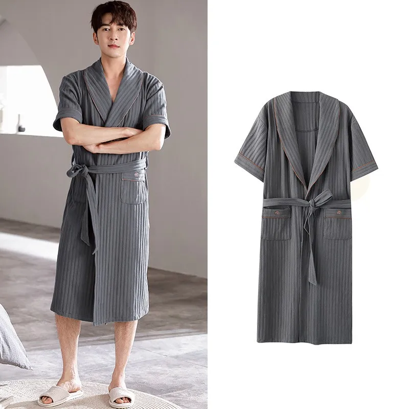 

Cotton Robes Japan Style Men Solid Kimono kaftan Bath Gown Belt Bathrobe Casual Sleepwear XXXL Lounge Loose Male Dressing Gown