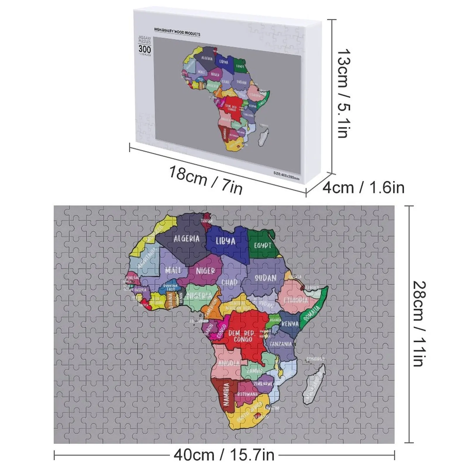 Carte colorée d'Afrique avec noms de pays, puzzle de continent africain coloré, photo personnalisée, puzzle personnalisé