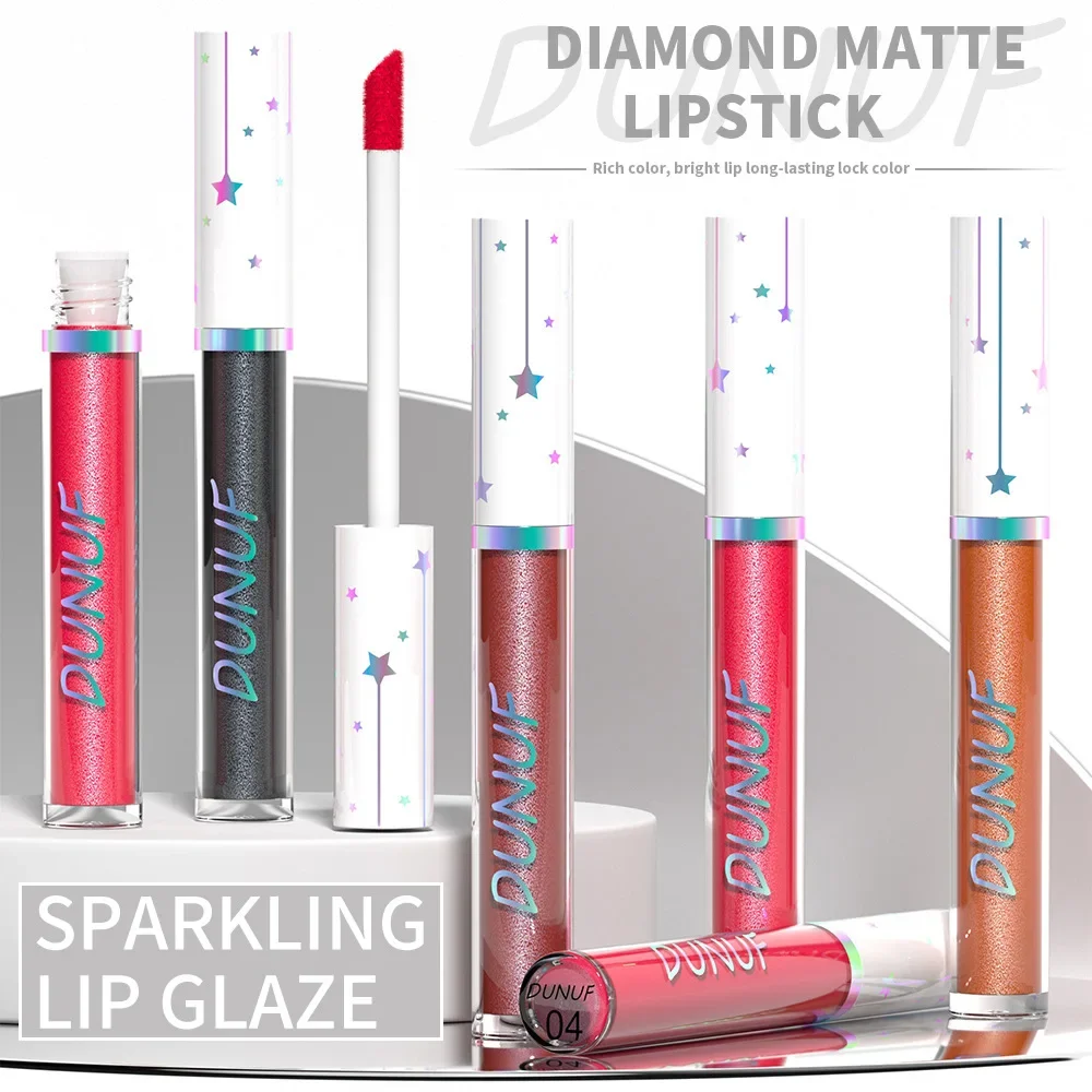 6pcs/Set Professional Pearlescent Lipsticks with Diamond Glitter LongLasting Metallic Gloss Lip Makeup Waterproof Glaze