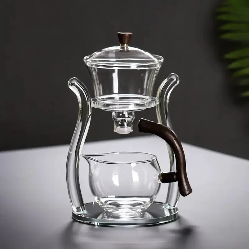 Automatic Glass Teapot Suit Kungfu Glass Tea Set Magnetic Water Diversion Rotating Cover Bowl