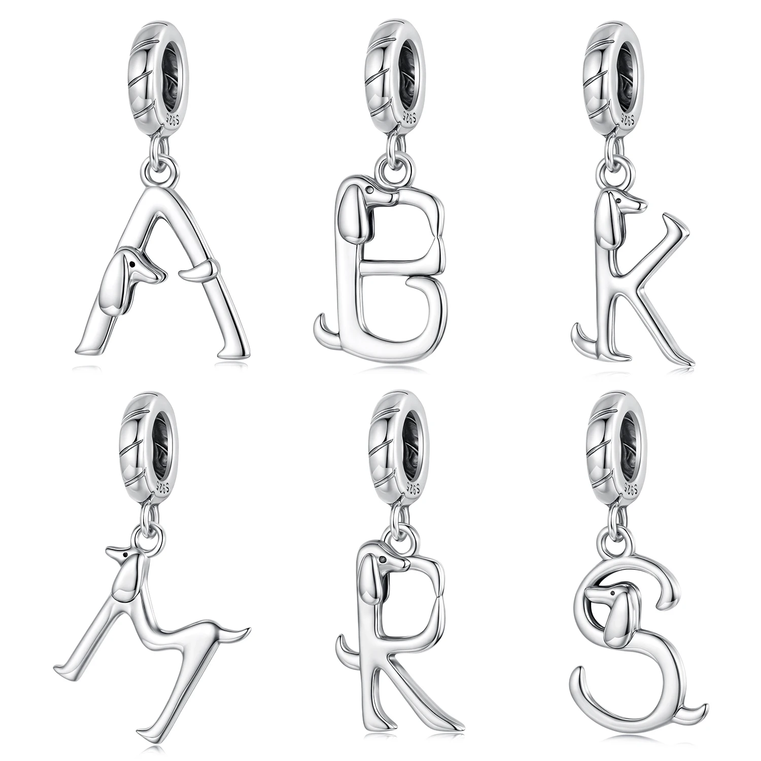 

Personalized and fun sausage dog letter charms s925 pure silver pendant letter A B K M R S symbol DIY bead bracelet accessory