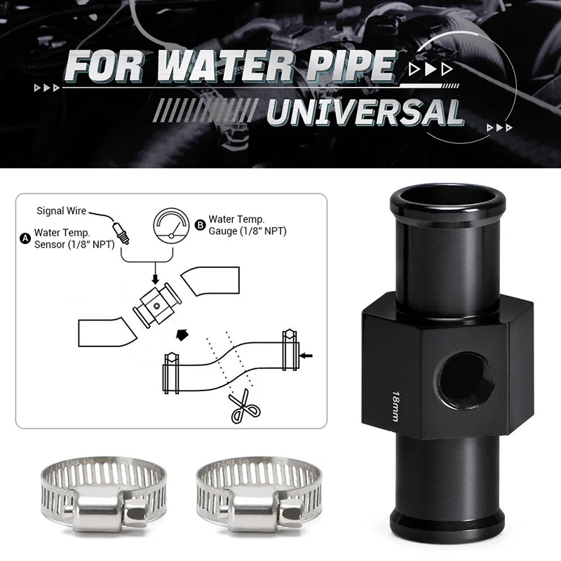 16/18/20/22mm 3 Way Black Water Temp Gauge Joint Pipe Sensor Hose Adapter Radiator Temperature Gauge For Motorbike Modification