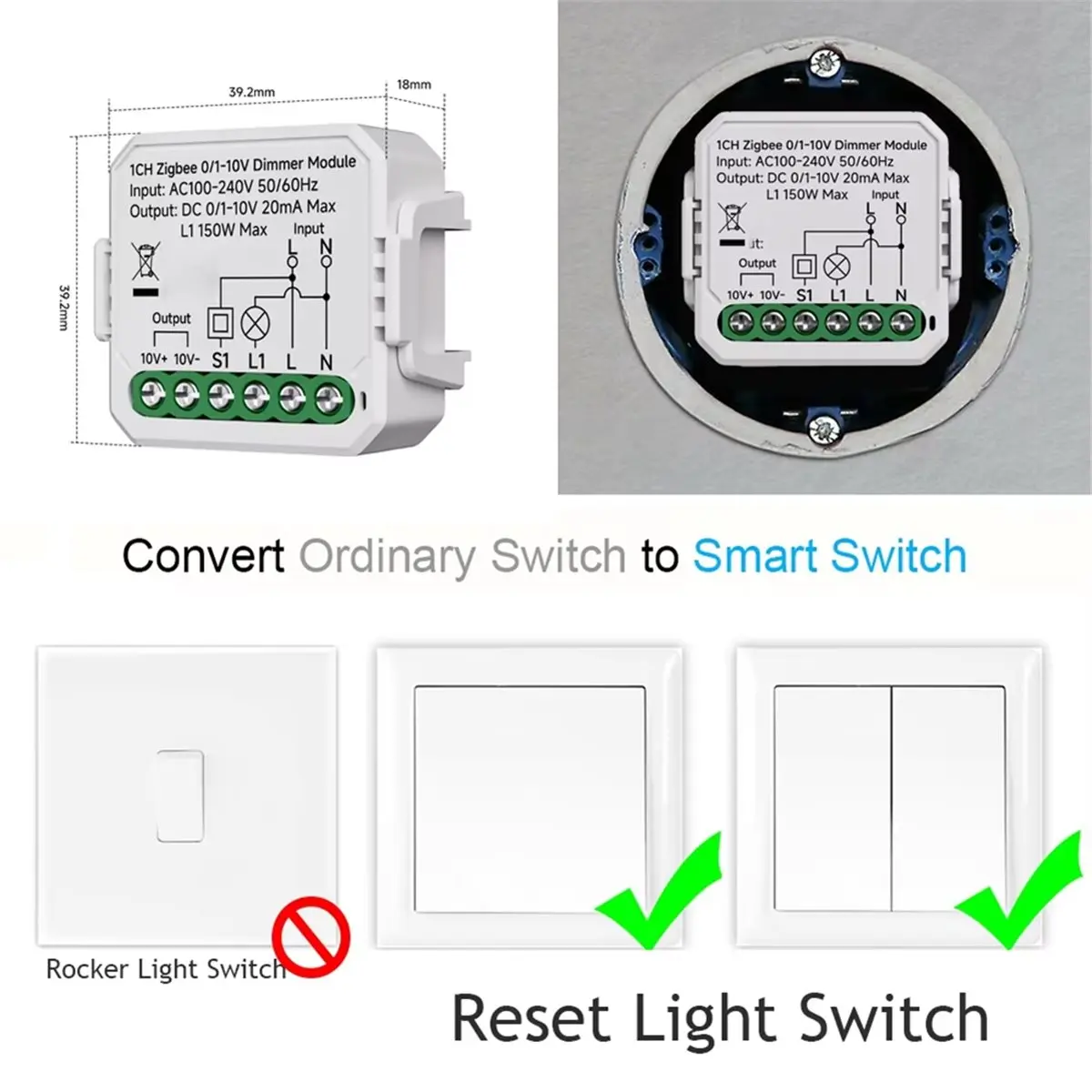 ABAN 0/1-10V Tuya Smart WiFi LED Dimmer Controller Push Dimmer Smart Life APP Control 100-240V A
