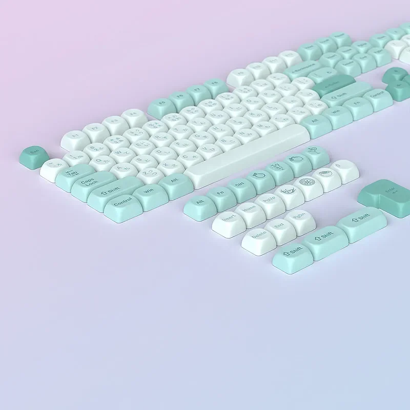 Mint Soda Keycaps MOA Profile 125 Keys Dye Sublimation Custom Keycap Set for 100%, 75%, 65%, 60% MX Mechanical Keyboard