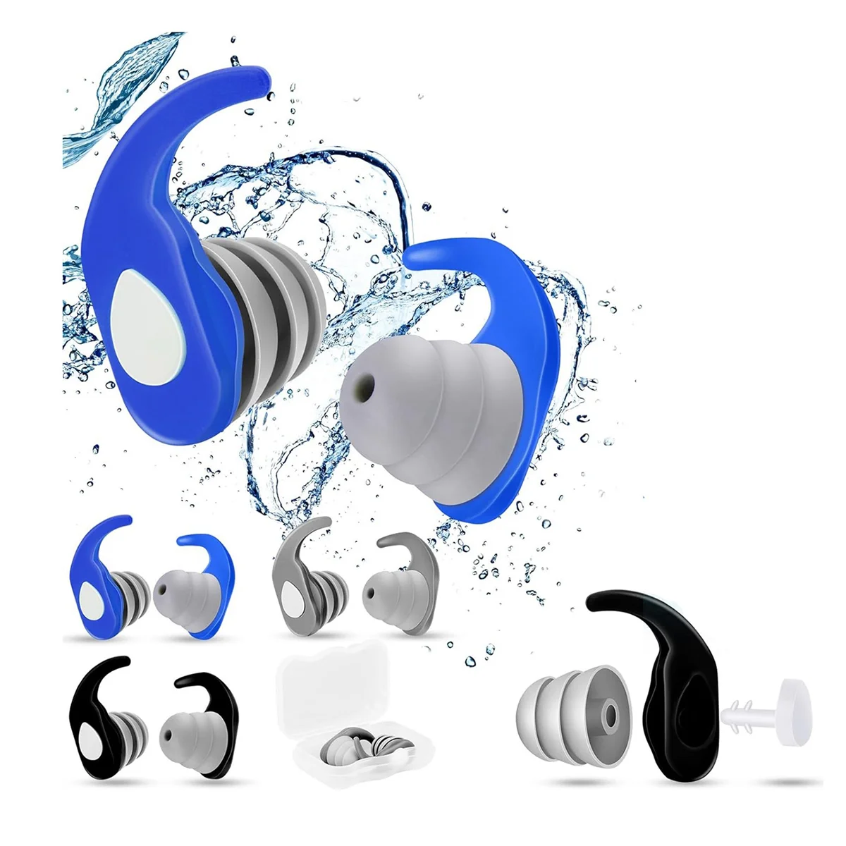 Ear Plugs for Swimming 3 Pairs Adults Kids Swim Ear Plugs Swimmers Ear Plugs for Men Women Waterproof Earplugs A