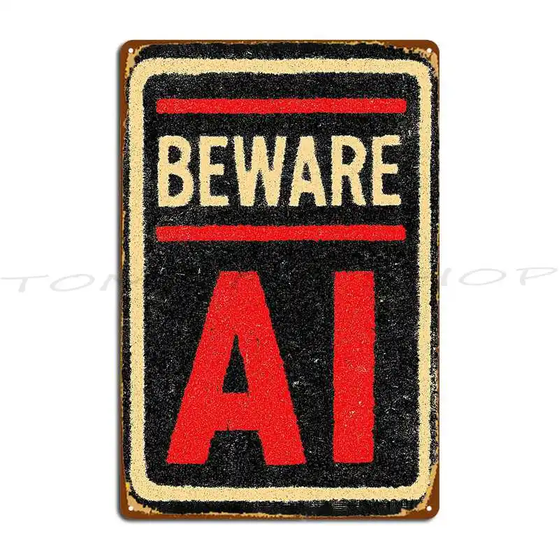Vintage Newspaper Style Warning Ai Text Poster Metal Plaque Plaques Wall Plaque Garage Decoration Custom  Tin Sign Poster