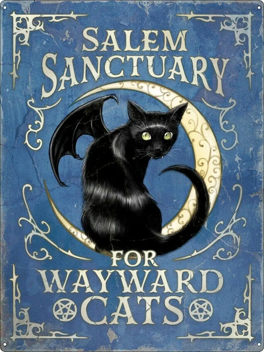 Aperiy Vintage Sign Tin Sign Salem Sanctuary Cat Blue Bedroom Vintage Sign 12x16 inch