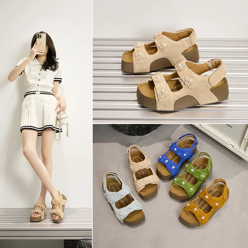 

Женские кожаные сандалии на толстой подошве, новые, с одним ремешком, повседневные, в ретро-стиле, для улицы