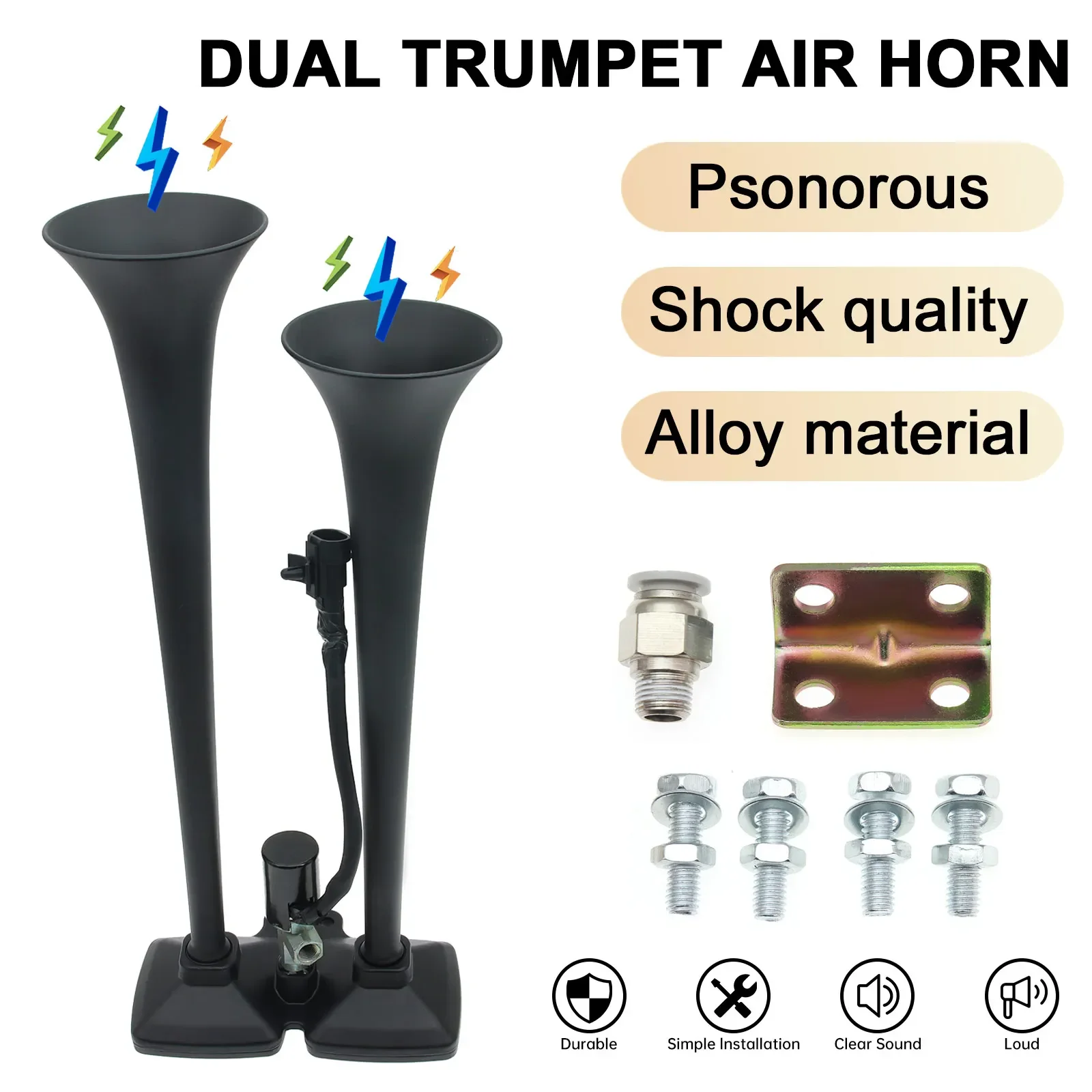 Universal 12V 24V Dual Trumpets Black Super Loud Electric Air Horn for Car Boat Compressor Horn Auto Truck Horn Speaker Car Part