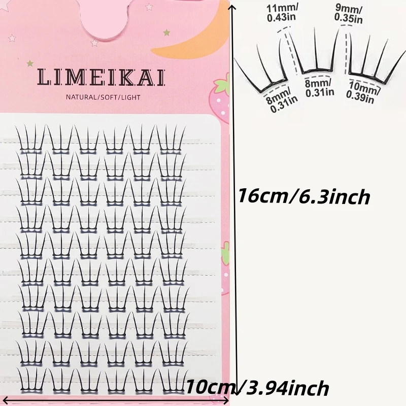 60pcs  C Curl Eyelash Clusters Mixed Lengths 8-11mm  Semi-Permanent Individual Fake Lashes Quick Makeup