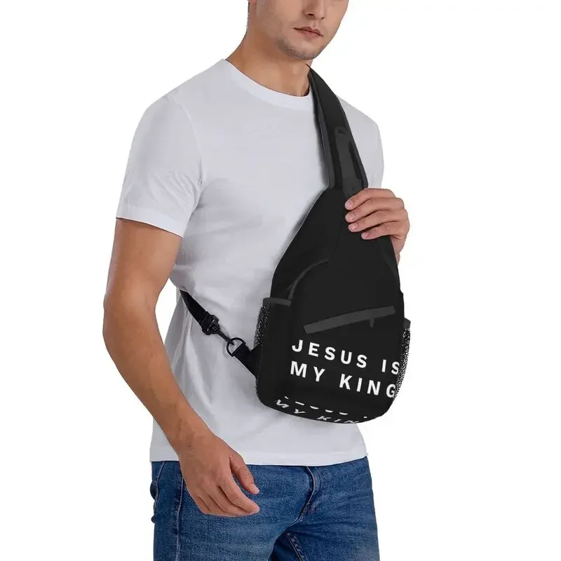 Jesus Is My King Sling Crossbody Backpack Men Custom Catholic Christian Faith Chest Shoulder Bag for Travel Hiking Daypack