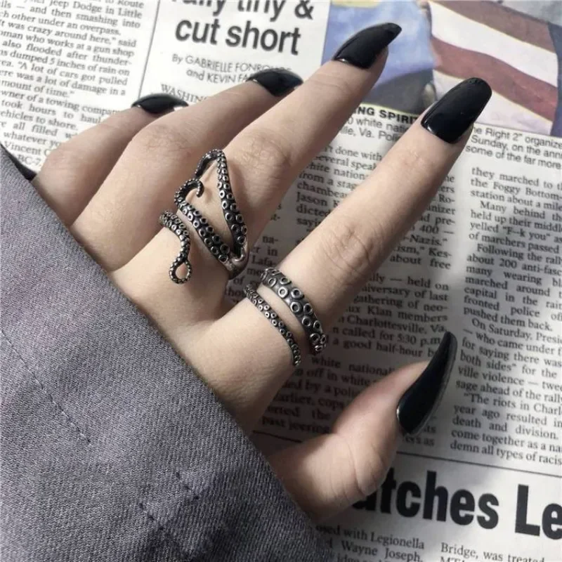 925 Silver Retro Unique Crafts Domineering Octopus Tentacle Mens Rings Punk Style Exaggerated Squid Ring fine Jewelry